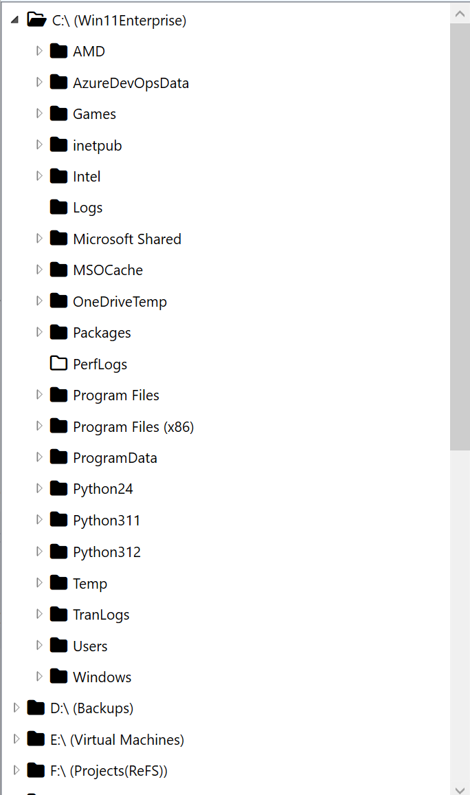 A screenshot of the folder tree pane of the Main window.